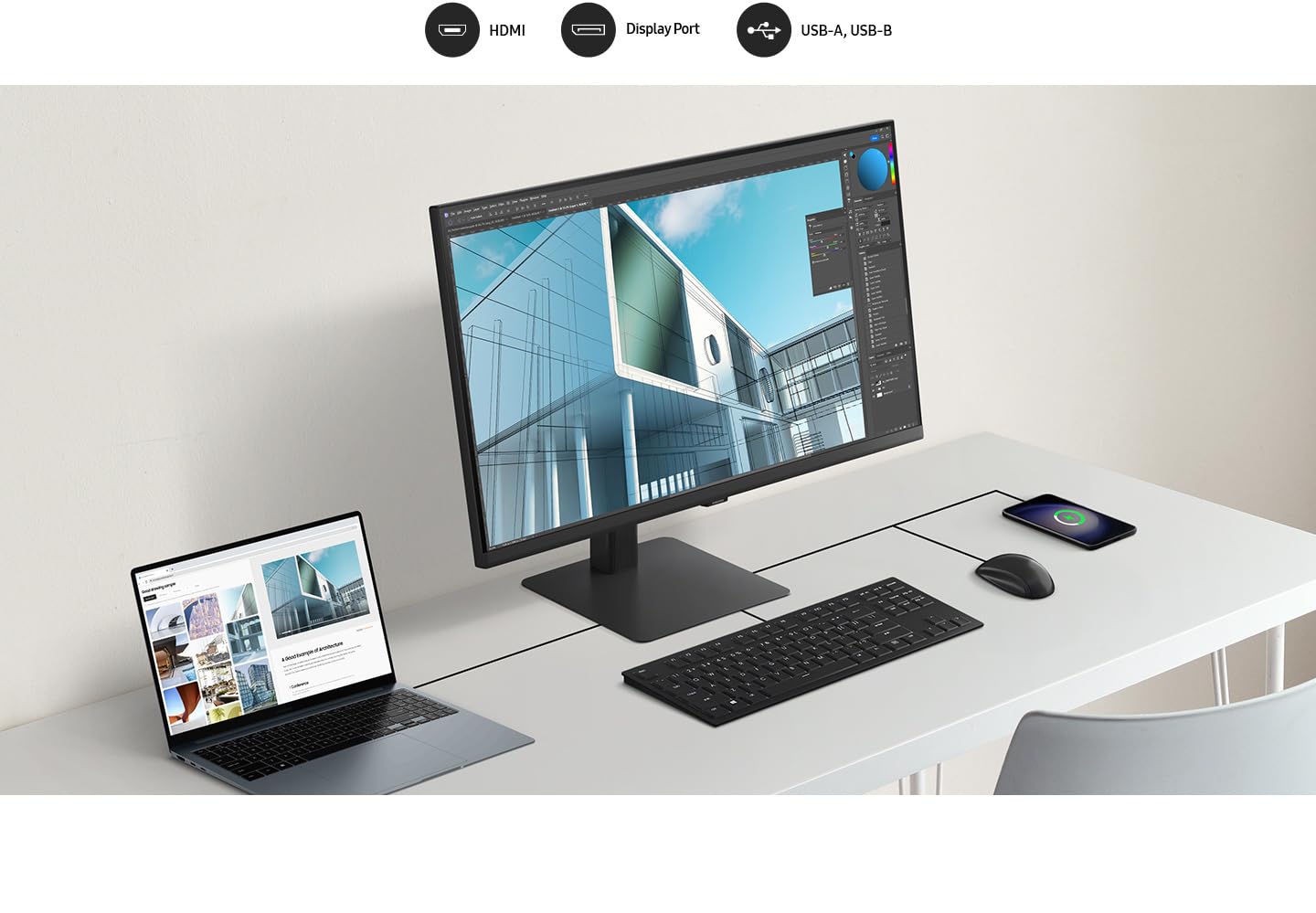 Samsung Écran PC ViewFinity S60D 32'', 100Hz - Dalle IPS, QHD (2560 x 1440), 5ms, Inclinable, Orientable, Pivotable, Auto source switch +, HDMI (2.0), Display Port (1.4), USB (3.0), LS32D600EAUXEN