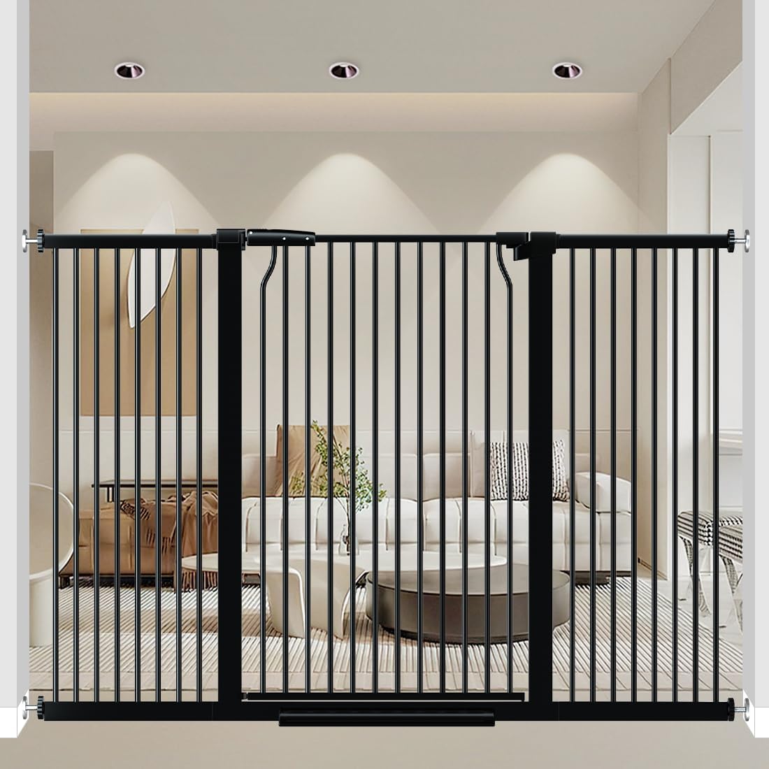 41" Extra Tall Dog Gate for Doorways Stairs, 54.8-60.2 in in Wide Baby Gates Walk Thru, No Drill Long Pet Gate for Doggie Puppy, Auto Close Large Child Safety Gate with Door Indoor, Black 54.8"-60.2"