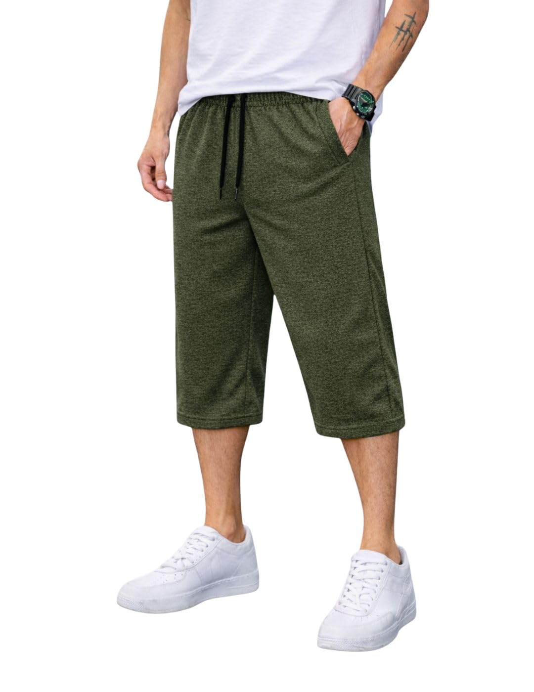 Men’s Sports Capri Pants | Lightweight Polyester Workout 3/4 Pants with Elastic Waist for Gym, Running & Training-M8356-image-48