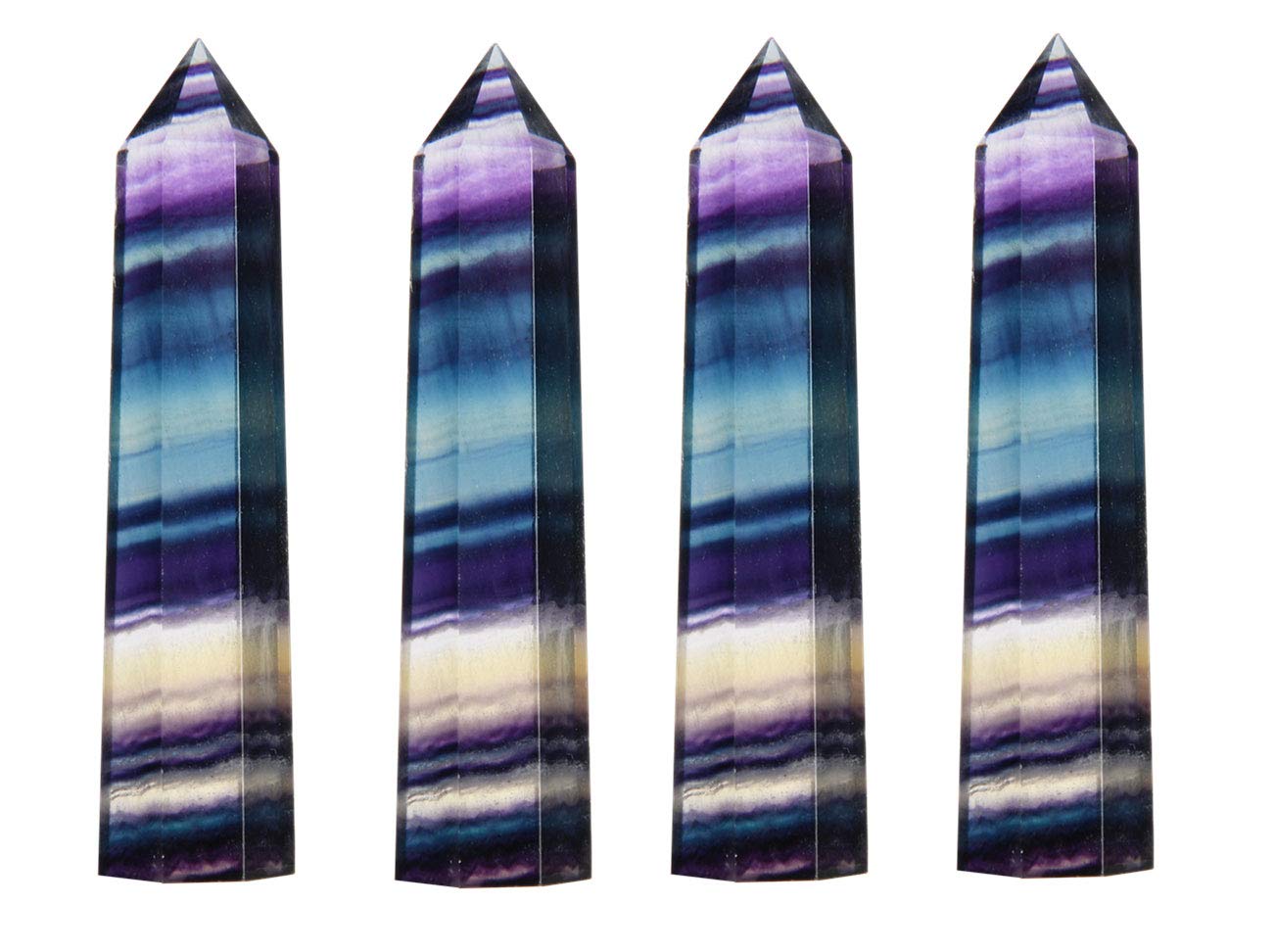 LuckeeperHealing Crystals| 2" Rainbow Fluorite Crystal Wands| 6 Faceted Reiki Chakra Meditation Therapy 4 Pcs