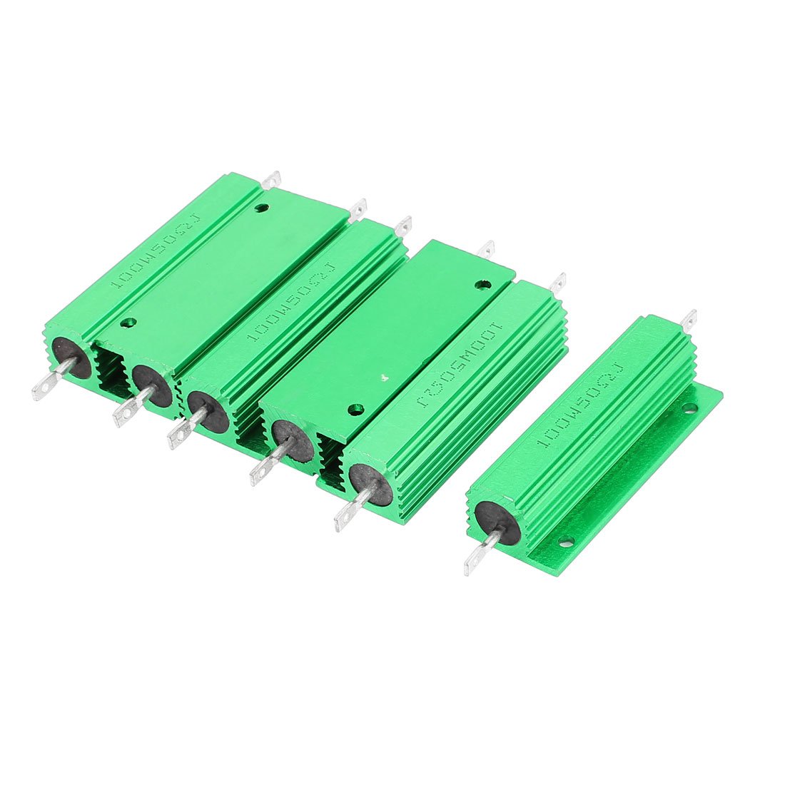 Sourcingmap 6Pcs Aluminum Housed 100W Watt 50 Ohm 5% Tolerance Fixed Resistor Green