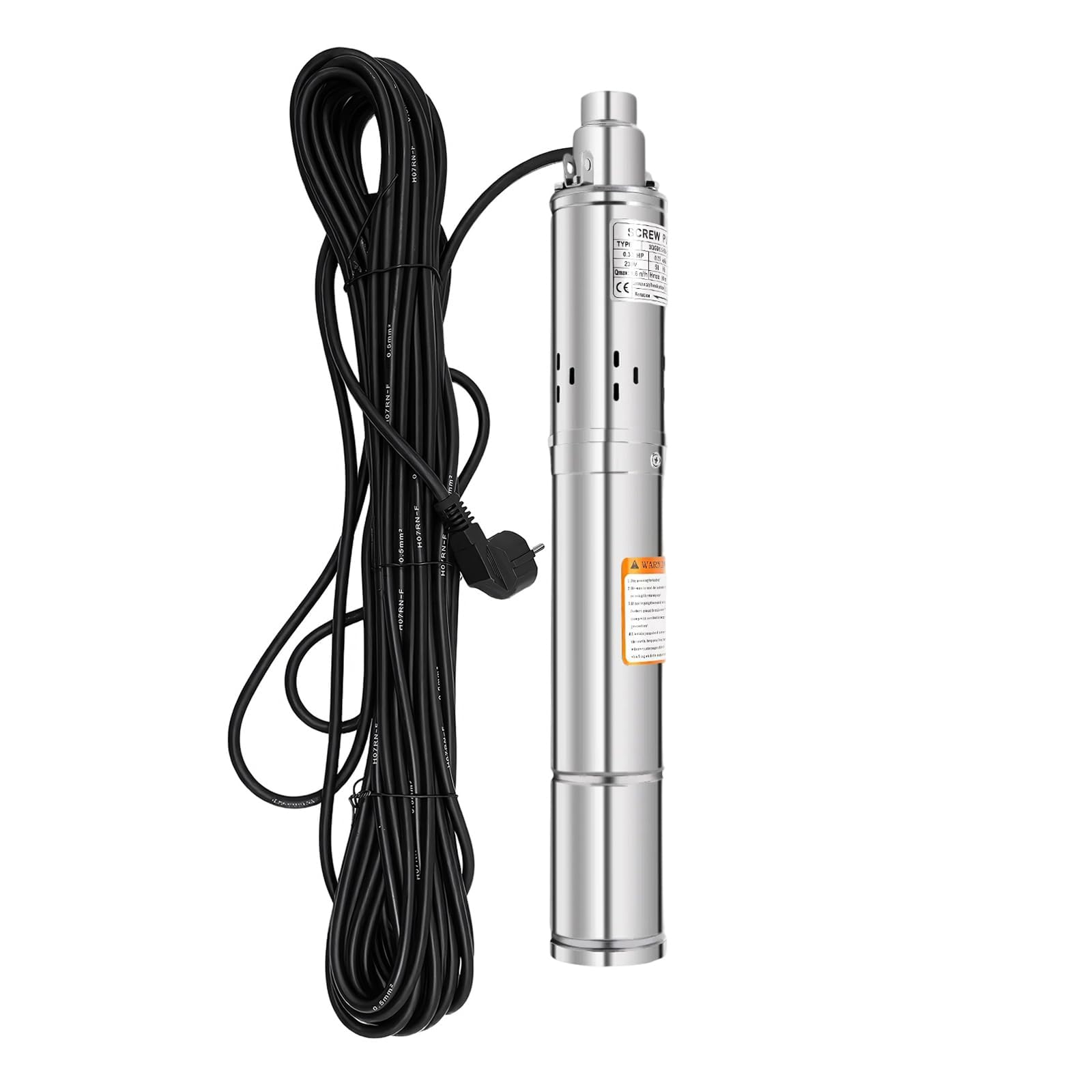 Bomba para pozos profundos de 3 pulgadas, 250 W, altura de extracción de 80 m, 1600 l/h, acero inoxidable 304, bomba sumergible con cable de 20 m, IP68, para riego de agua doméstica