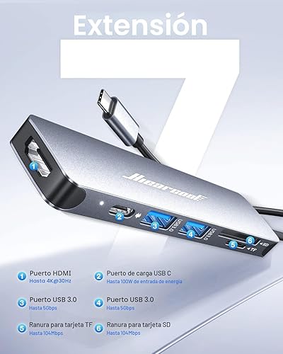 Miniatura 2 de Hiearcool - Adaptador HUB con USB C y 7 puertos en 1 de USB C a HDMI compatible para Macbook Pro y computadores portátiles con USB C; adaptador