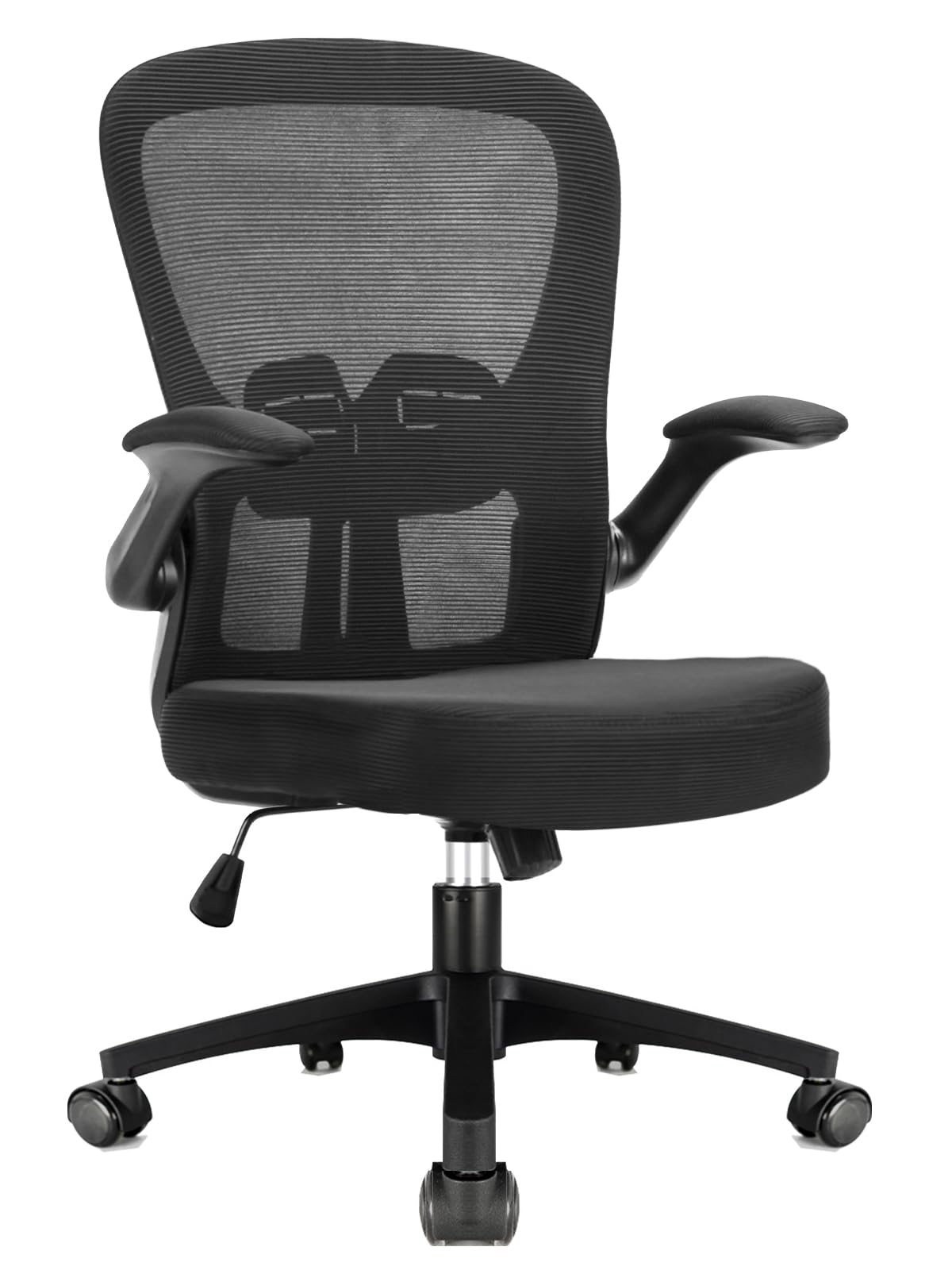 Office Chair Ergonomic, Desk With 90° Flip-up Armrests and Lumbar Support, Mid Back Office Desk Chair, Height-Adjustable, Mesh Swivel Chair with Silent casters, Suitable for Home Office