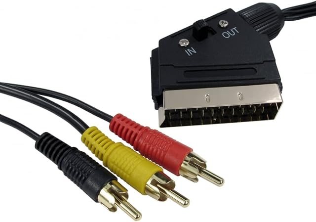 Bluecharge Direct 1.5m Scart to 3 x Phono Cable IN OUT Switchable Triple RCA Composite Lead Switch