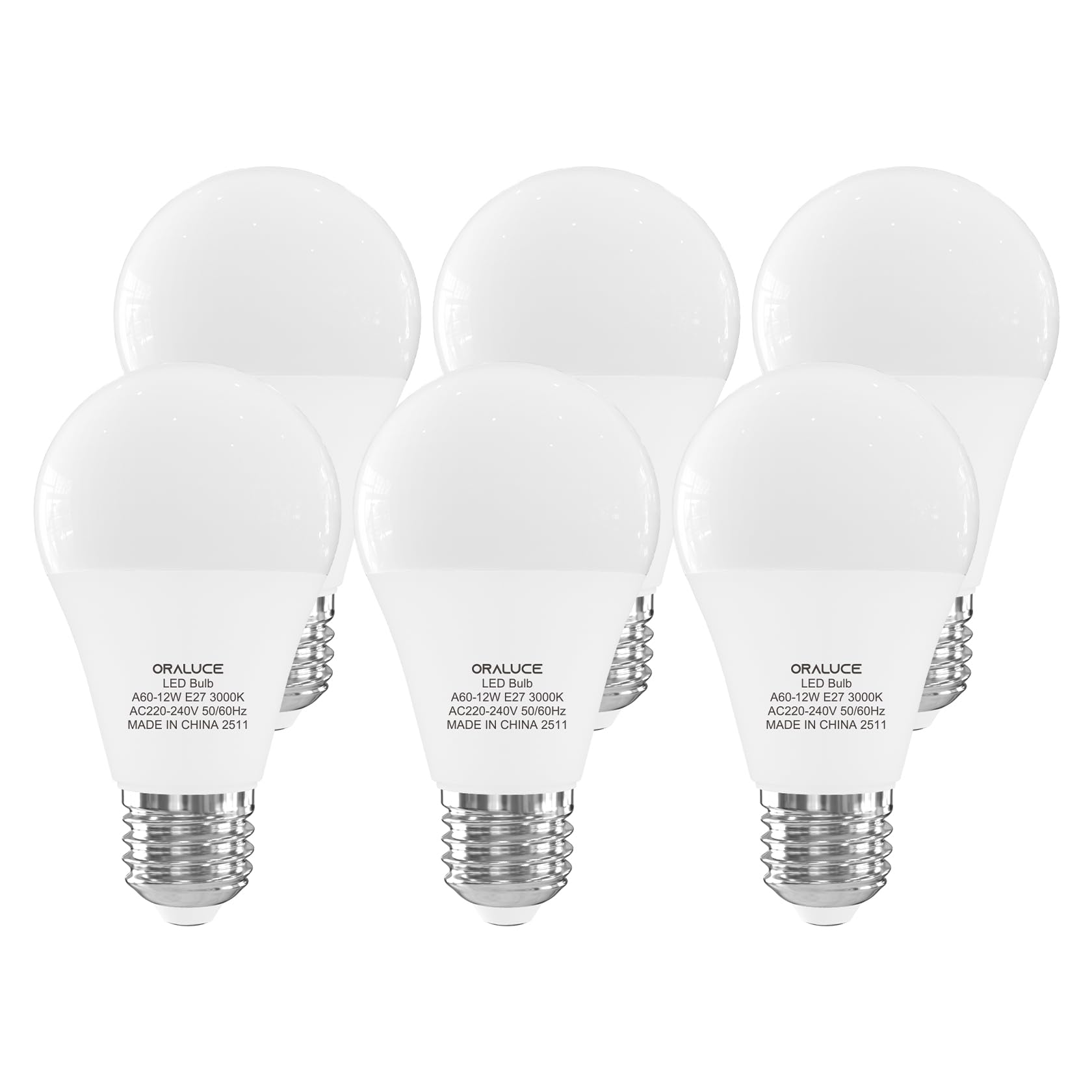 ORALUCE E27 Screw Bulb Warm White 100W Equivalent, 3000K E27 LED Bulb, 12W 1200 Lumen Light Bulb Screw, Non Dimmable，GLS Energy Saving e27 Bulbs for Table Lamp, Floor Lampe, Wall Lamp, Pack of 6