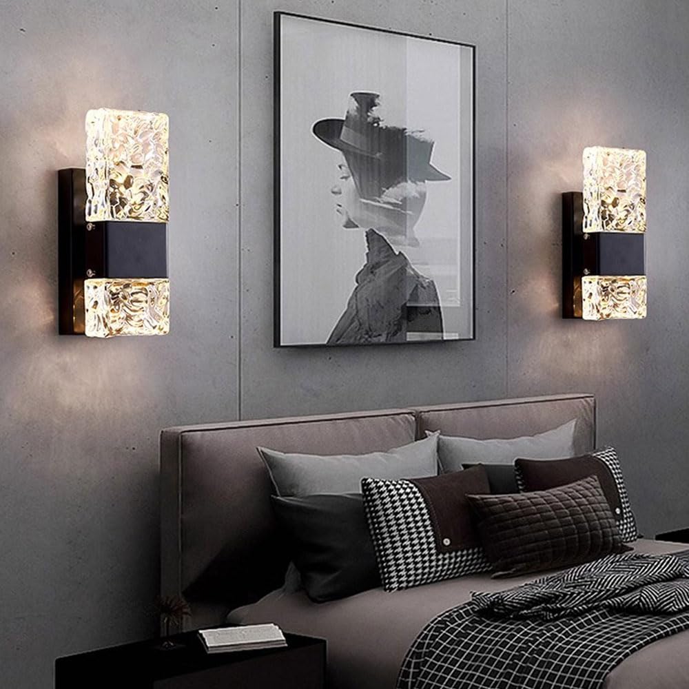 Lampada da Comodino con Luce LED dimmerabile, Applique di Cristallo di Lusso con Design a Increspatura d'Acqua, per Soggiorno, Camera da Letto, Scale