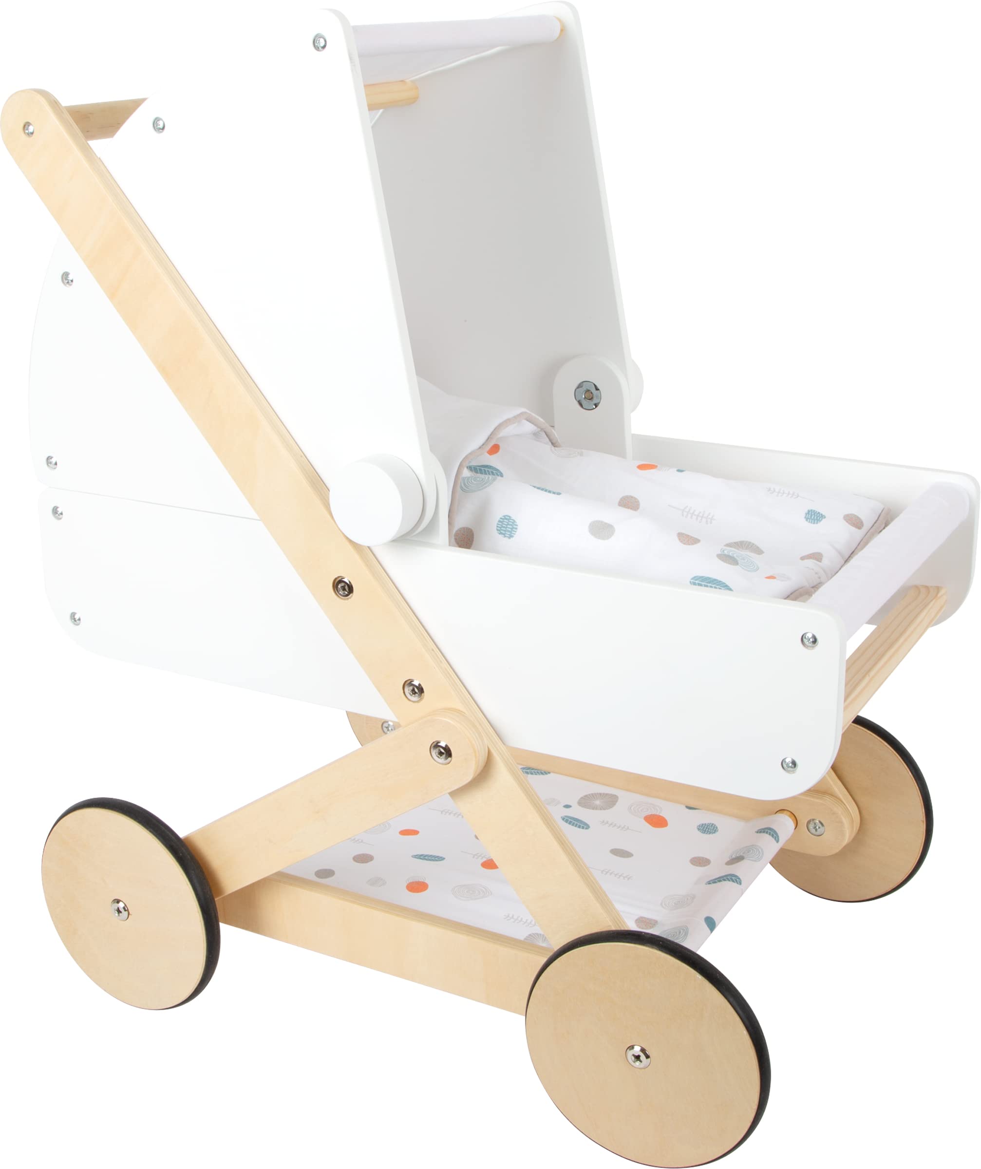small foot Puppenwagen Little Button aus Holz, multifunktionaler und hochwertiger Puppenkinderwagen, ab 3 Jahren, 11914, 46 cm, Weiß