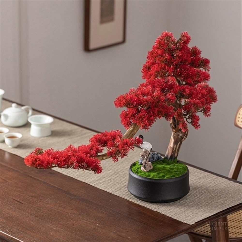 Artificielle Bonsaï Bonsaï Artificiel Rouge de Style Chinois, Simulation d'entrée de Salon, décoration Verte Plante Artificielles