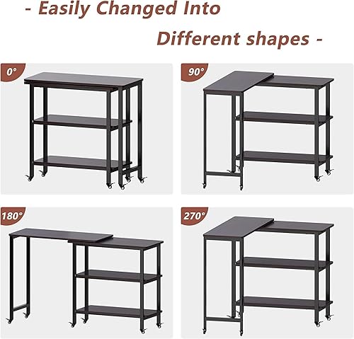 Miniatura 5 de SogesHome Escritorio de computadora portátil movible de 31 pulgadas con ruedas mesa giratoria de 360 con estantes de almacenamiento de 2 niveles