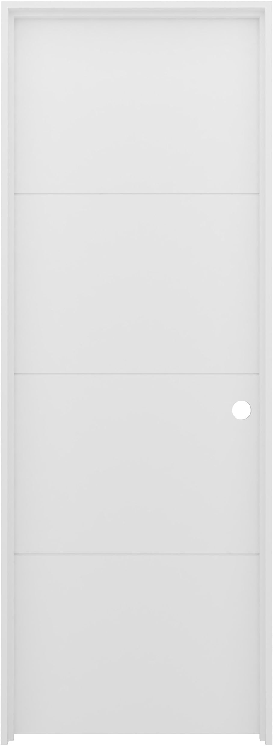 Sky C-01 Solid Core Interior Door, Left-Hand Prehung with Smooth White Primed Finish, Carved Lines Full 4-Panel Design, Single Bore Preparation, Door Size 36 x 80 x 1-3/8 inches