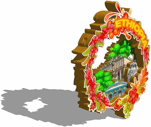 Miniatura 2 de Imán de Etiopía Etiopía para nevera de madera 3D Monumentos de viaje coleccionables, recuerdos, decoración hecha a mano -691