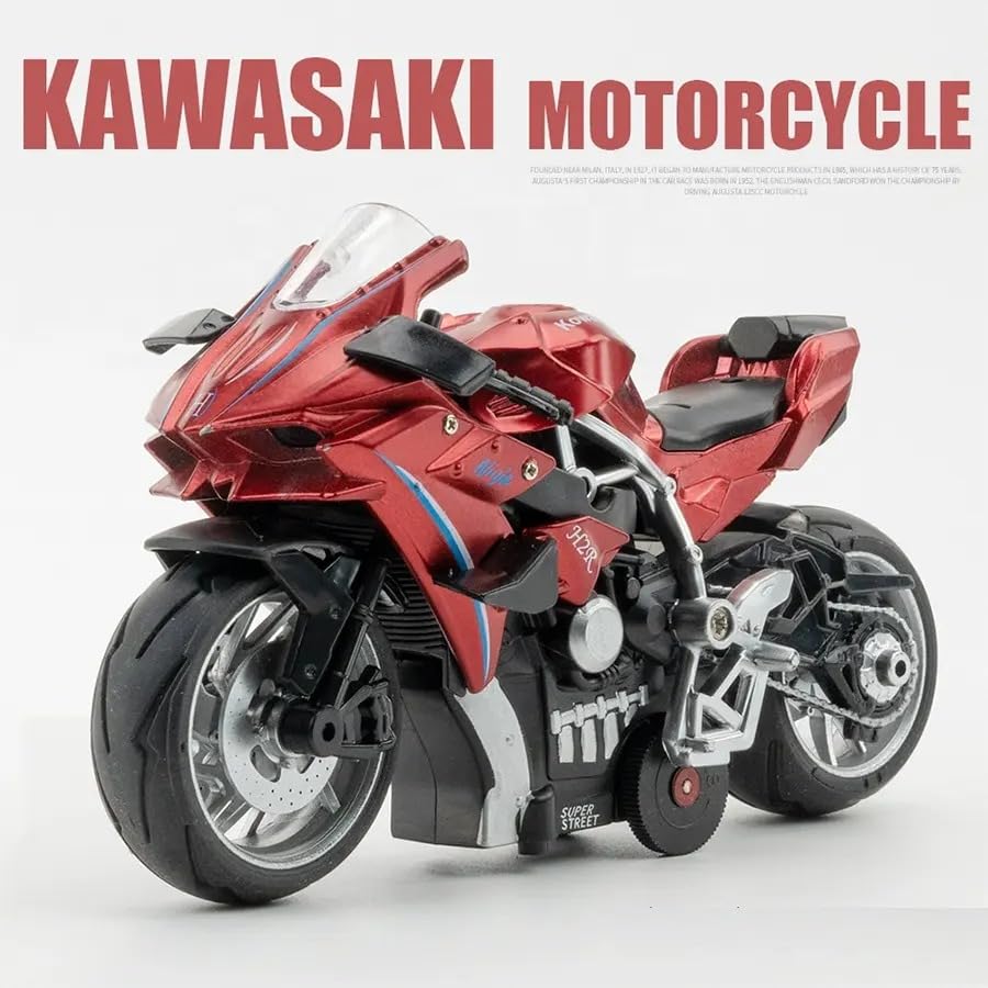 Image of FEXXA Police Motorcycle Toy - Pull Back Motorcycle Toys, Tiny Gift with Music Lighting, Latte Motorcycles Toy for Kids Boys Age 3-8 Year Old [Multicolor] (Ninja Bike-RED)