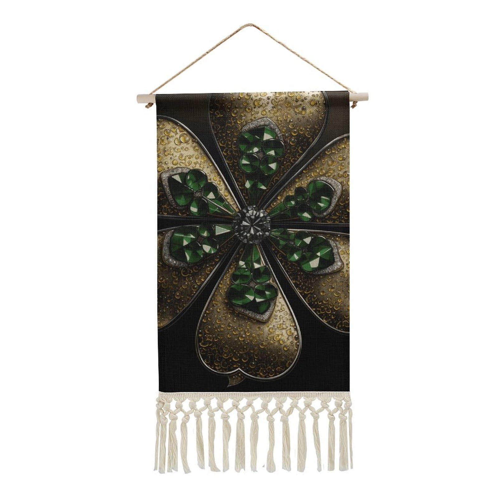 FekiLoot Golden Decoration Wall Art Poster Hanger Frame Vertical Tassel Tapestry Cotton Linen Hanging Poster Decorative Wall Art Prints Vintage Wall Art Decor for Home Bedroom Living Room Office