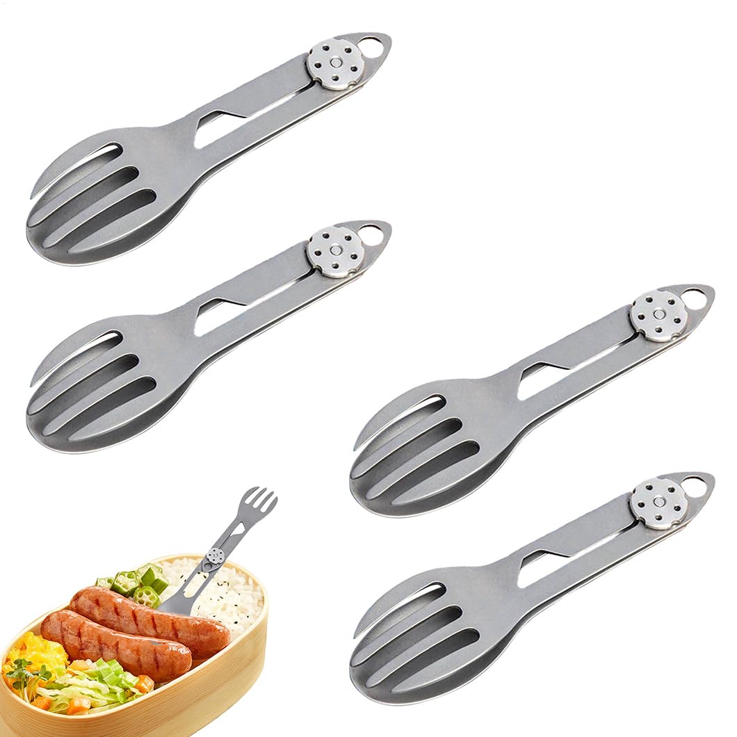 Spork Rotante In Titanio Posate Multifunzione Portatili Leggere Da Outdoor | Cucchiaio E Forchetta Pieghevoli 2 In 1 Per Sopravvivenza Stoviglie Da Campeggio Per Viaggi All'Aperto, Barbecue E Picn