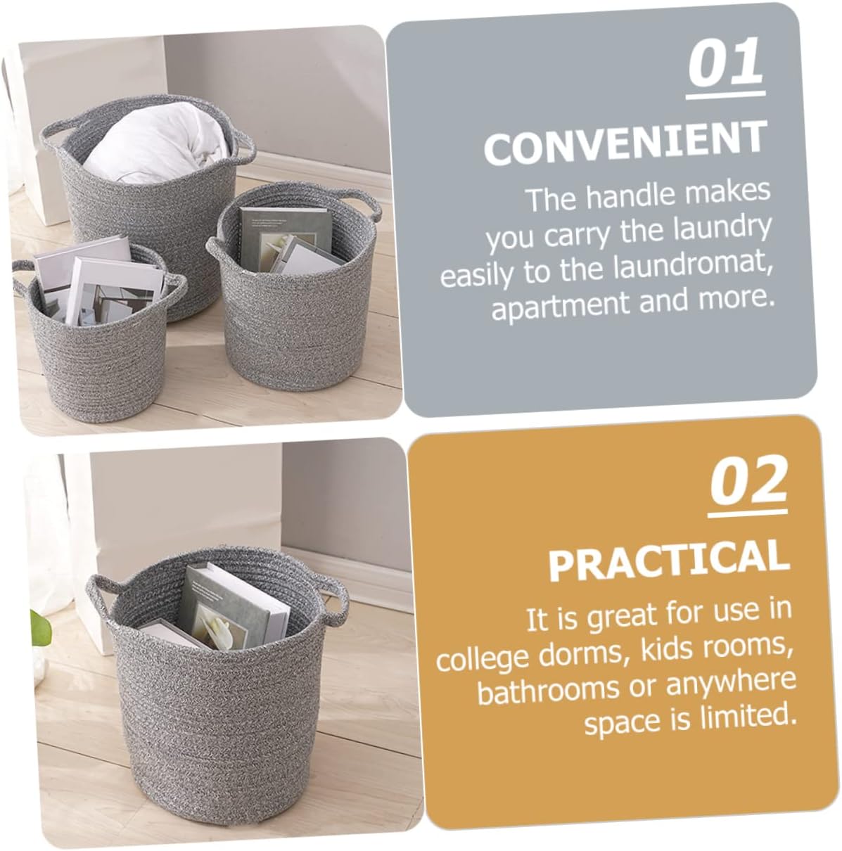 Alipis Large Cotton Linen Laundry Hamper with Dual Color Design Portable Clothes Storage Basket with Integrated Handles for Bathroom Nursery Bedroom Organization Height Dark Gray