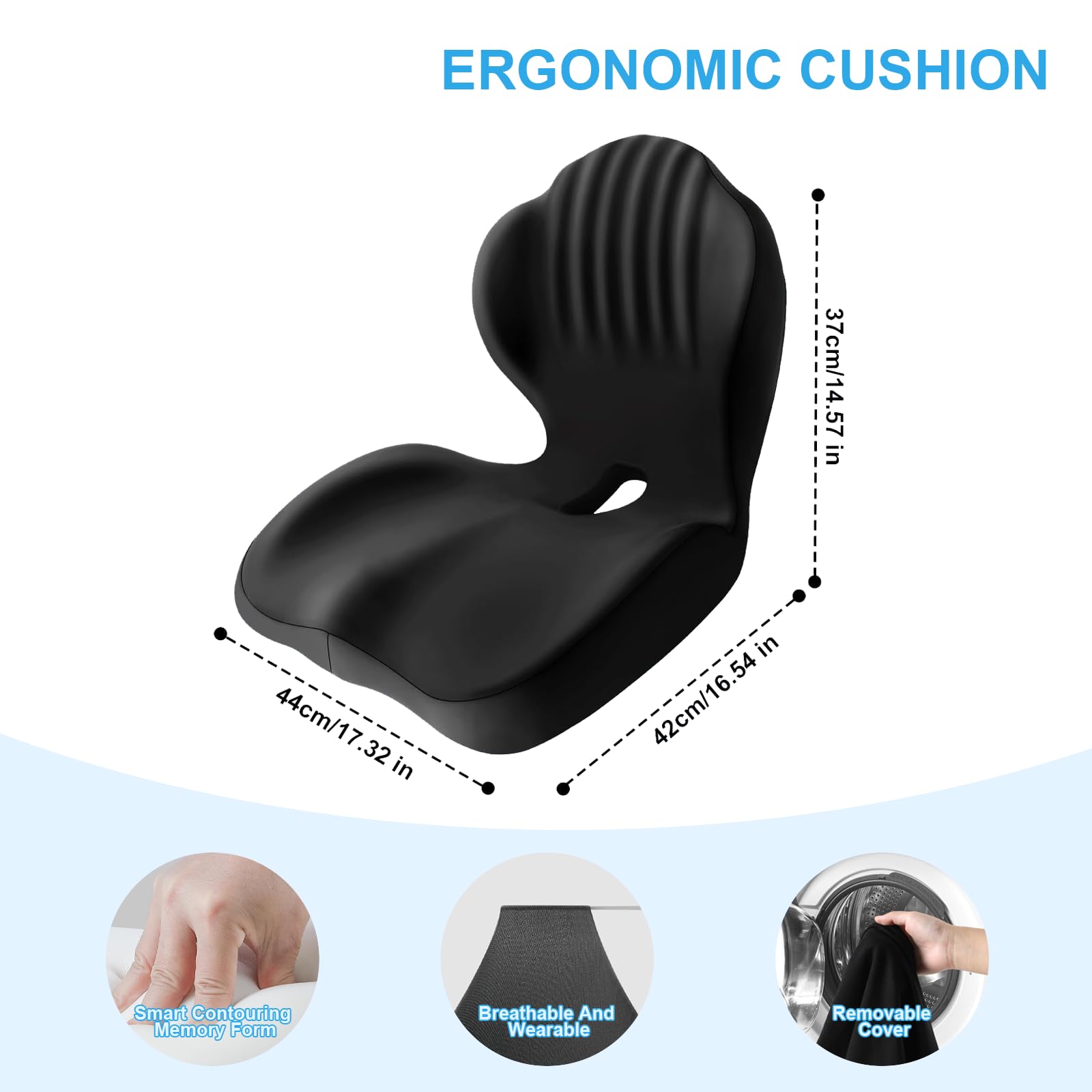 Cuscino Lombare Sedia Ufficio, Cuscino Ergonomico Sedia, Cuscino Integrato a Forma L con Memory Foam, Supporto Lombare e Apertura Traspirante per Coccige, per Sedia Ufficio, Sedile Auto