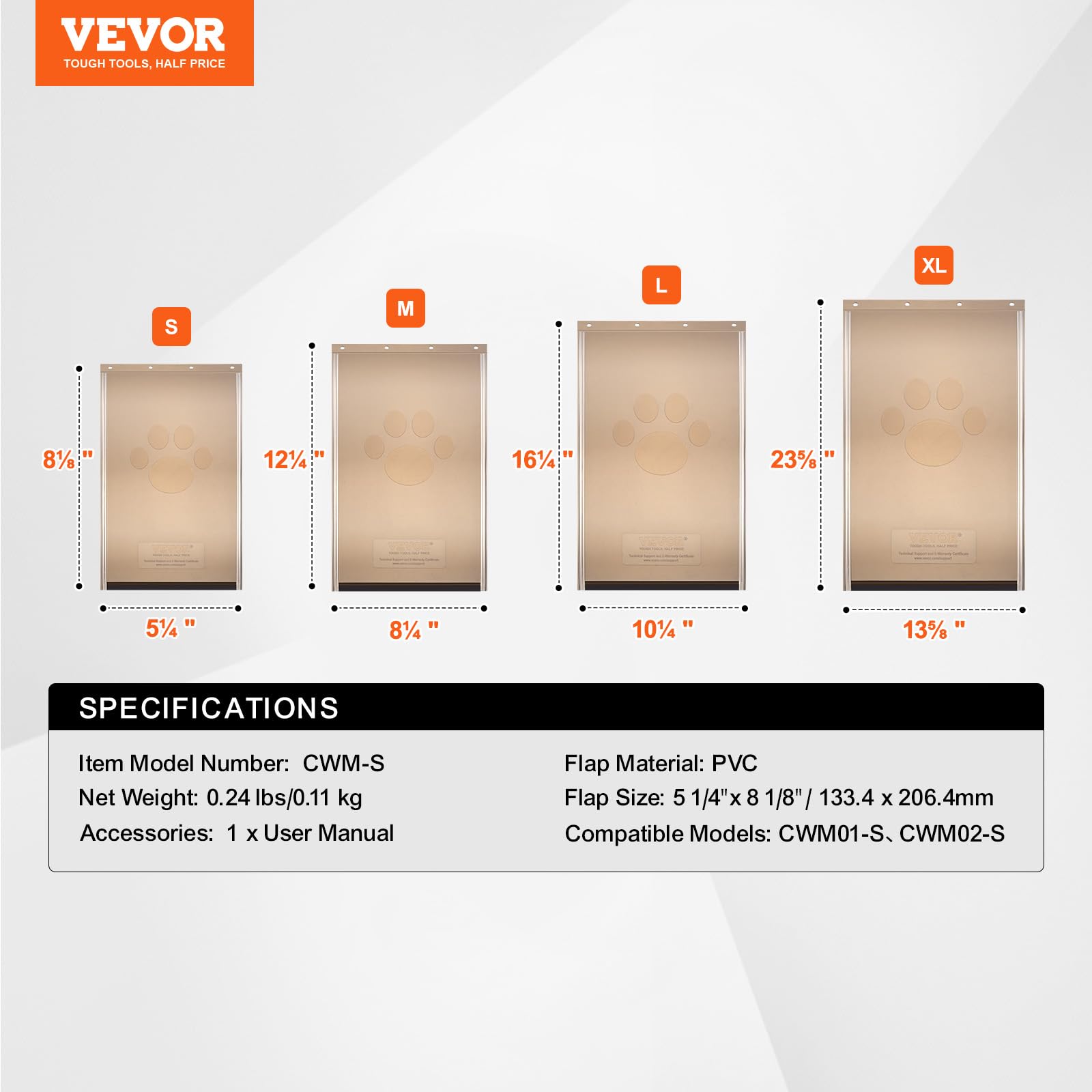 VEVOR Rabat de rechange pour chatière compatible avec chatières de VEVOR, 133,4 x 206,4 mm, accessoire de porte pour animal en PVC épais, résistant aux intempéries, avec longue bande magnétique, petit
