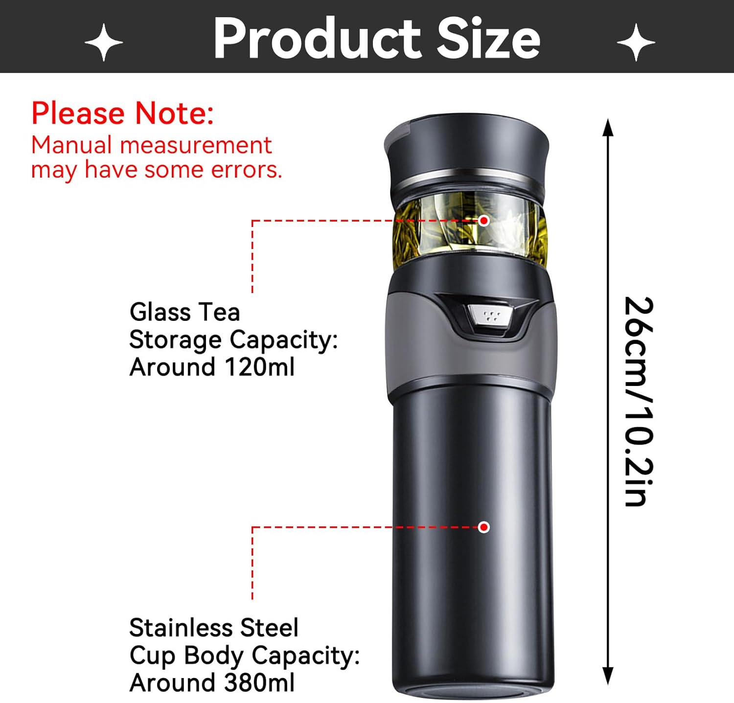 Glass Tea Infuser Bottle,Double Wall Glass Water Bottle Tea and Portable Travel Mug Cup Tumbler Stainless Steel Insulated Cup for Men Daily Office Home (Gray)