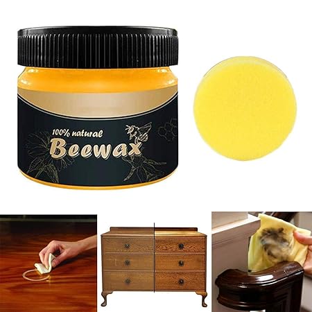 Prishva Premium Wood Seasoning Beewax, Traditional Beeswax Polish for Wood and Furniture, Natural beeswax Wood Cleaner and Polishing With Included Sponge for Furniture, Floor, Tables, Cabinets