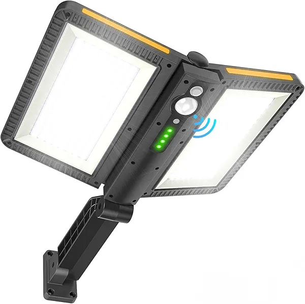 ropelux Solar Outdoor Lights, 6000LM Motion Sensor Outdoor Lights Double Solar Panels, IP65 Waterproof and 5 Modes, 218LEDs High Brightness Wider Illuminated Area Flood Lights for Garden Patio Street