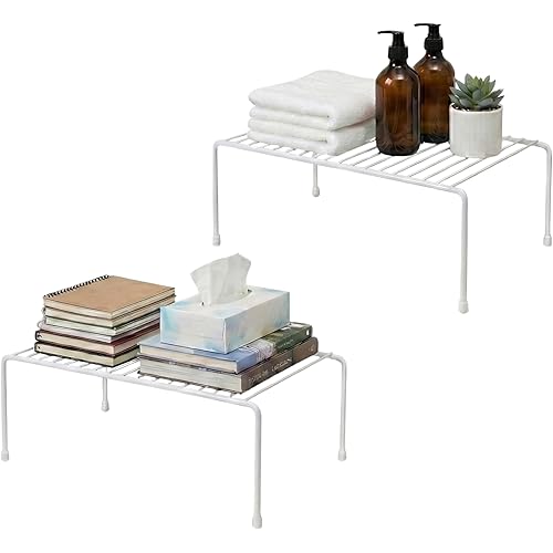 Evelots Wire Rack Cabinet Shelf Organizer -2 Pack Sturdy Metal Cabinet Riser Shelf - Double Space-Great for Kitchen, Freezer, Pantry -Rustproof