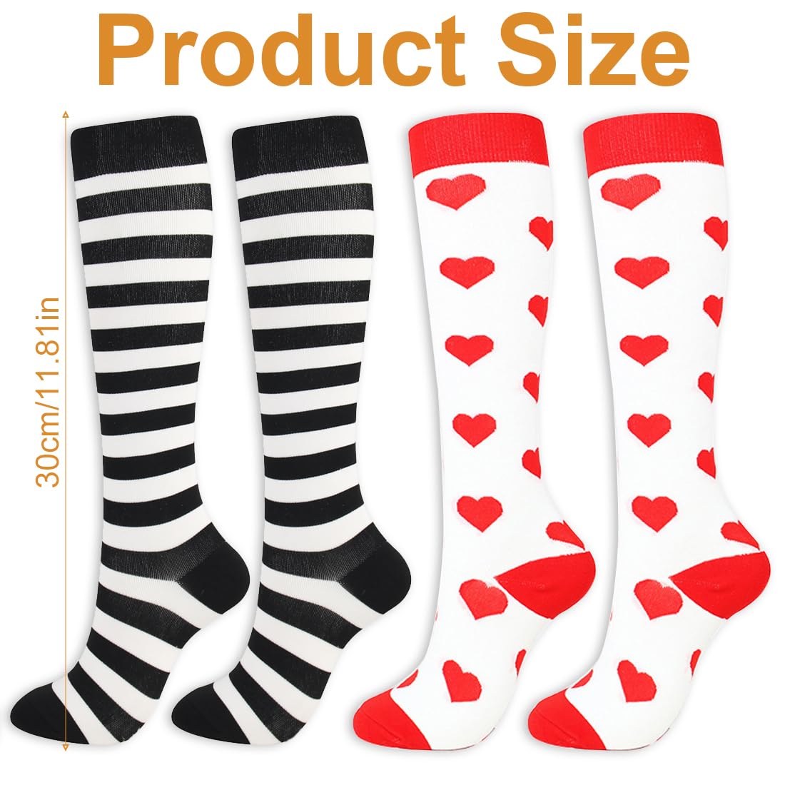 Calze a Compressione per Donne e Uomo, 2 Paia Calze Compressione Uomo E Donna, Calze a Compressione form cuore, Sport Calzini a Compressione per Sportive, Corsa, Giri in Bici