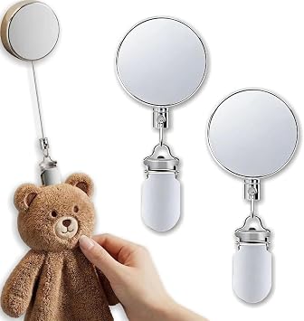 Self Adhesive Retractable Towel Clip Holder, Stainless Steel No Drill Wall Mounted Cloth Hanger with Pull Cord for Dish Towels, Hand Towels and Cleaning Rags in Kitchen or Bathroom