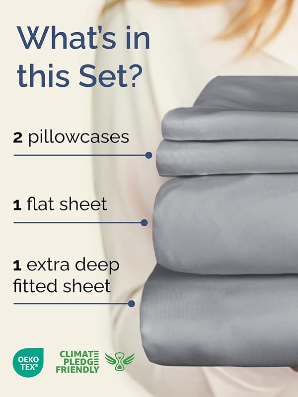Extra Deep Queen Sheet Set - 4 Piece Breathable & Cooling Bed Sheets - Easily Fits 18 to 24 inch Mattress - Ultra Soft, Wrinkle & Fade Free w/ Extra Deep Pockets - Hotel Luxury Bedding - Steel Blue by CGK Unlimited - Image 2