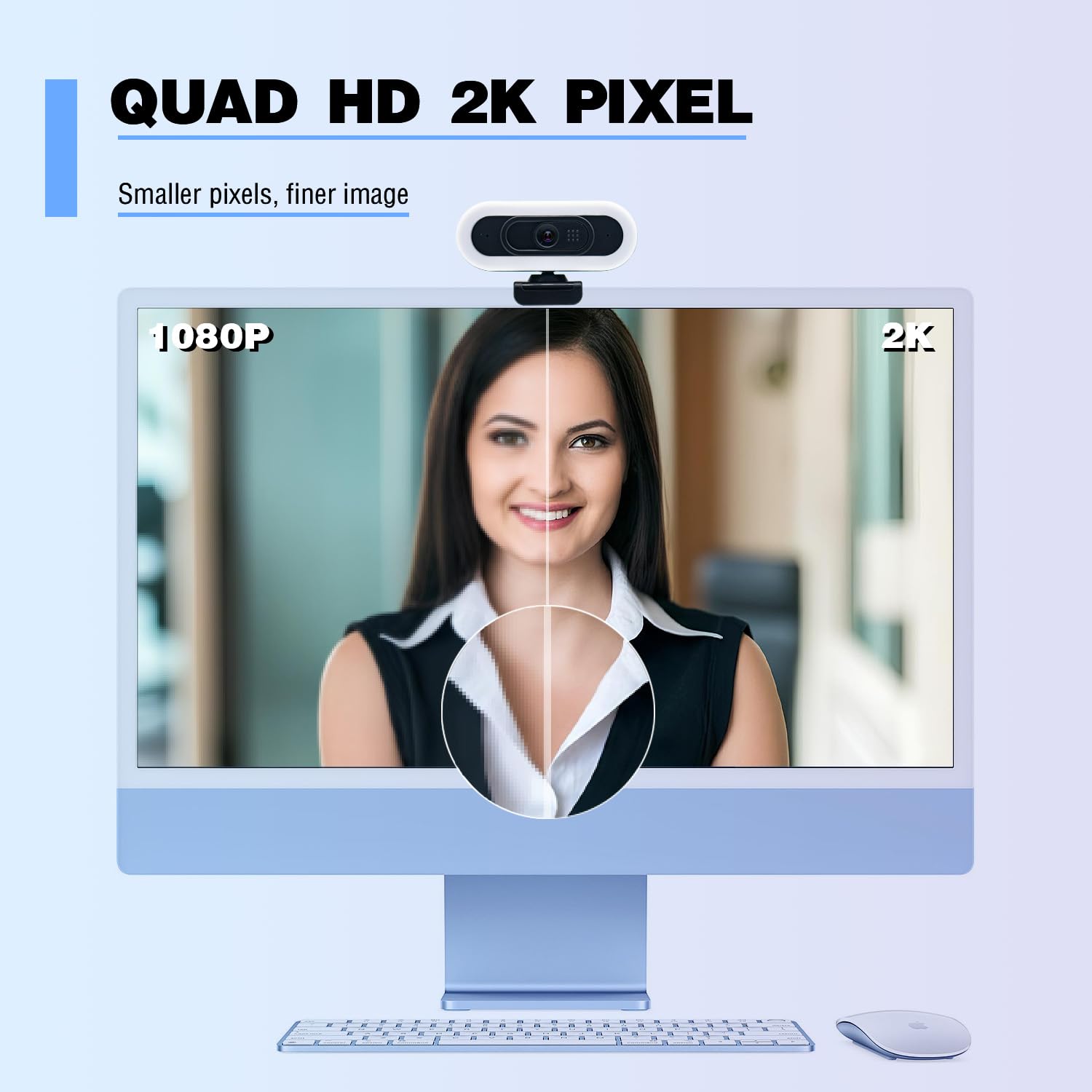 Cámara web W4 de enfoque automático con micrófonos duales y luz LED, 1080P 60 fps/2K 50 fps, cámara de transmisión USB para PC, portátil, Switch 2, escritorio, Plug and Play