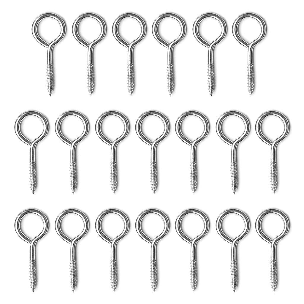 20 PCS Eye-Shape Hooks Metal Cup Hooks Stainless Steel Screw Eye Hooks ?Household Threaded Hook Set