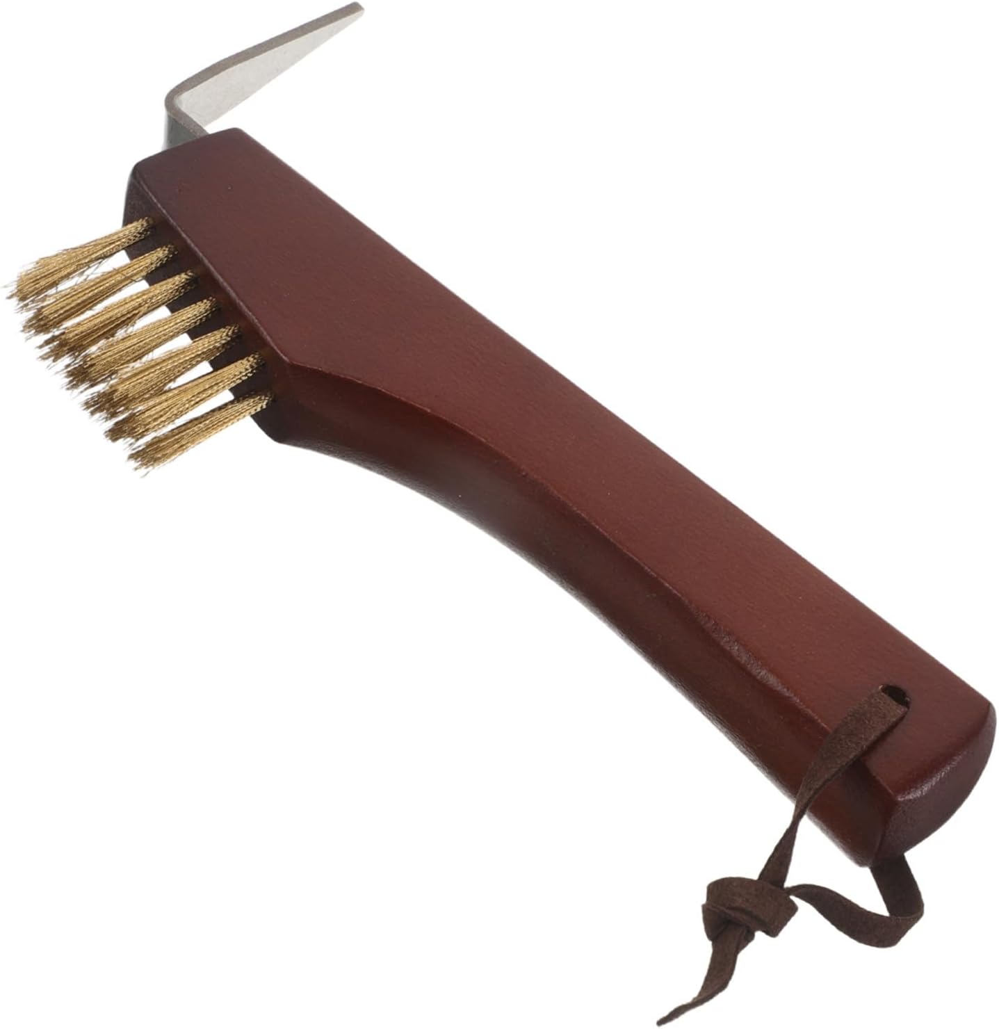 Horse Hoof Pick with Brush, 5.9in Ergonomic Wooden Handle Hoof Cleaning Tool for Deep Cleaning and Versatile Application, Lightweight Metal and Wood Farrier Tool for Professional