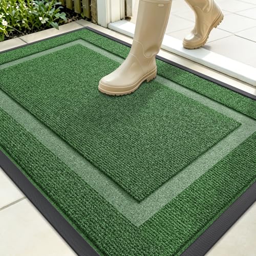 Image of OLANLY Front Door Mat Indoor Outdoor Entrance, Waterproof All-Season, All-Weather Doormat, Sturdy Natural Rubber, Fade Resistant, Low Profile, Easy Clean Patio Porch Entryway Mat, 35x23, Green