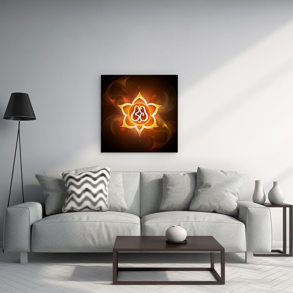 Canvas for Living room. Embracing Serenity: The Fusion of Lotus Grace and the Sacred Om, 27 x 18 inch Canvas Wall Art - Ready to Hang - 69x46 cm (27x18 inch)