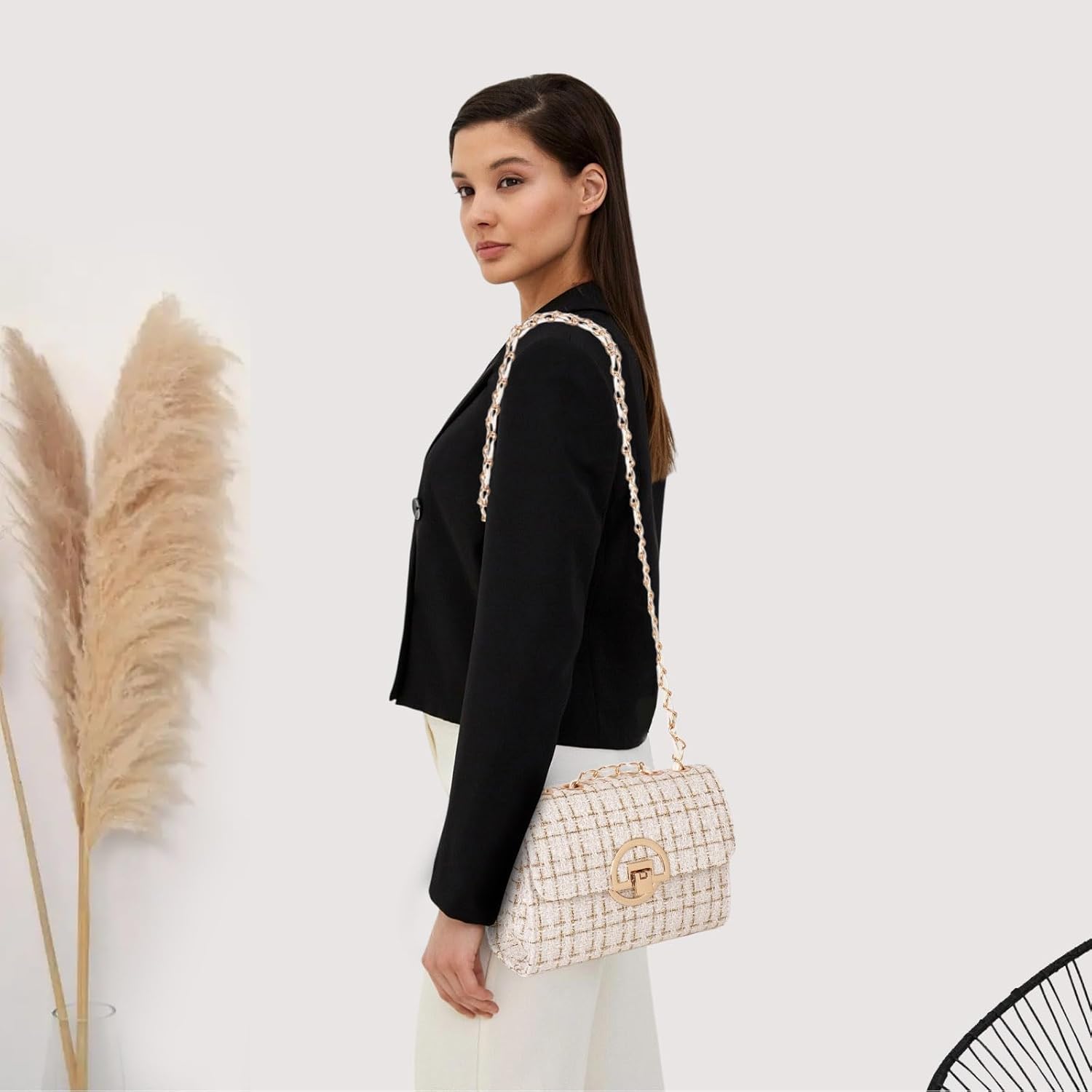 Crossbody Bags for Women Small Handbags Leather Shoulder Bag Tweed Purses Evening Bag Clutch Satchels with Chain Strap - Image 2