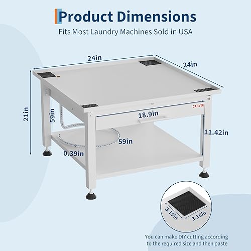 Miniatura 2 de Garvee Pedestales de lavadora y secadora de 24 pulgadas de ancho con estante extraíble, pedestal de lavandería de 21 pulgadas de alto con