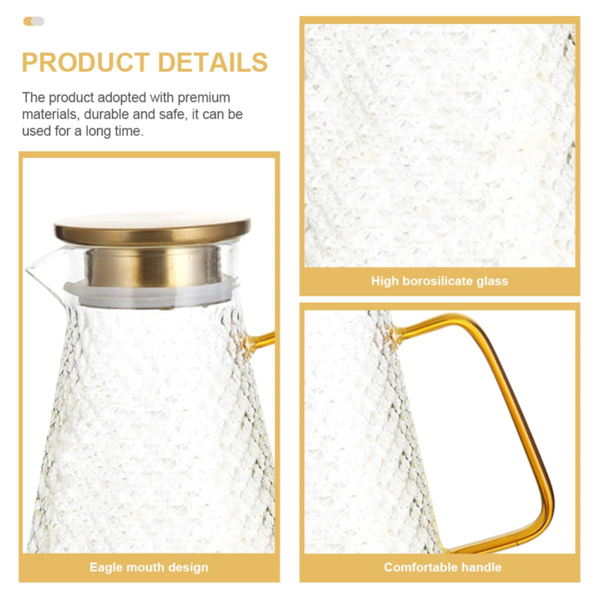 Alasum Jarra Ligera y Portátil de Vidrio de Borosilicato de 1500ml Tapa Sellada y Servir Bebidas Refrescantes para Agua Fría Adecuado para Uso Diario en Familia