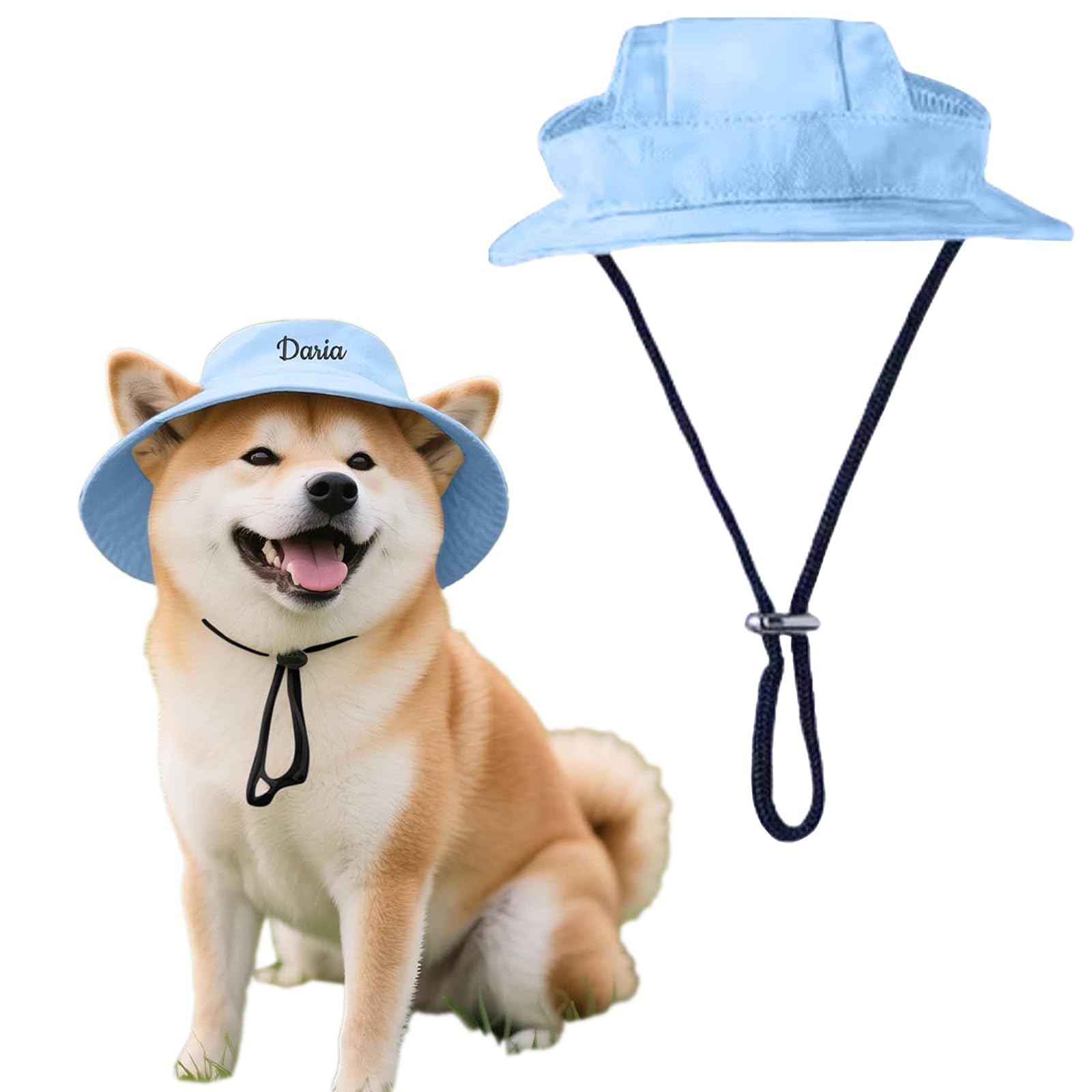 Personalised Dog Sun Hat With Custom Embroidery Name - Uv Protection Visor Cap For Small Dogs & Cats - Adjustable Summer Sun Hat In Blue/Yellow, Sizes S/M/L (Blue, S)