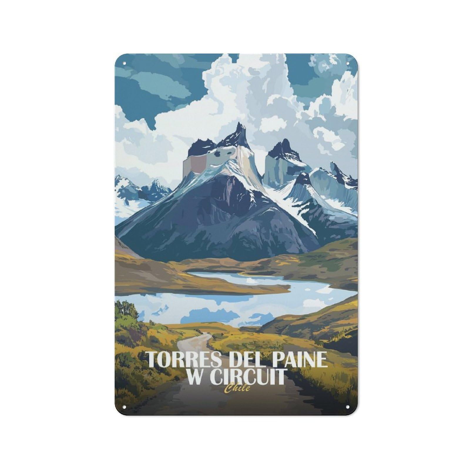 Junmoney Style-19 Torres Del Paine W Circuit Chile Distressed Look Metal Wall Decor 30X20cm, Vintage Tin Sign For Living Room, Hallway, Kitchen Or Cafe