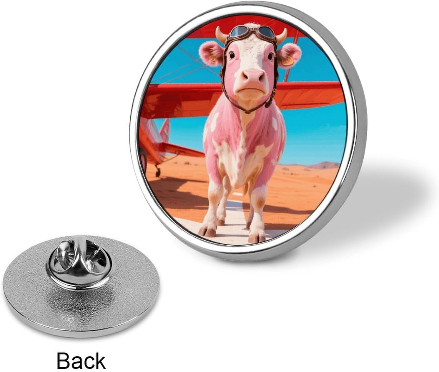 Aluminum Alloy Lapel Pin Round Backpack Pins, Pink Cow image 3