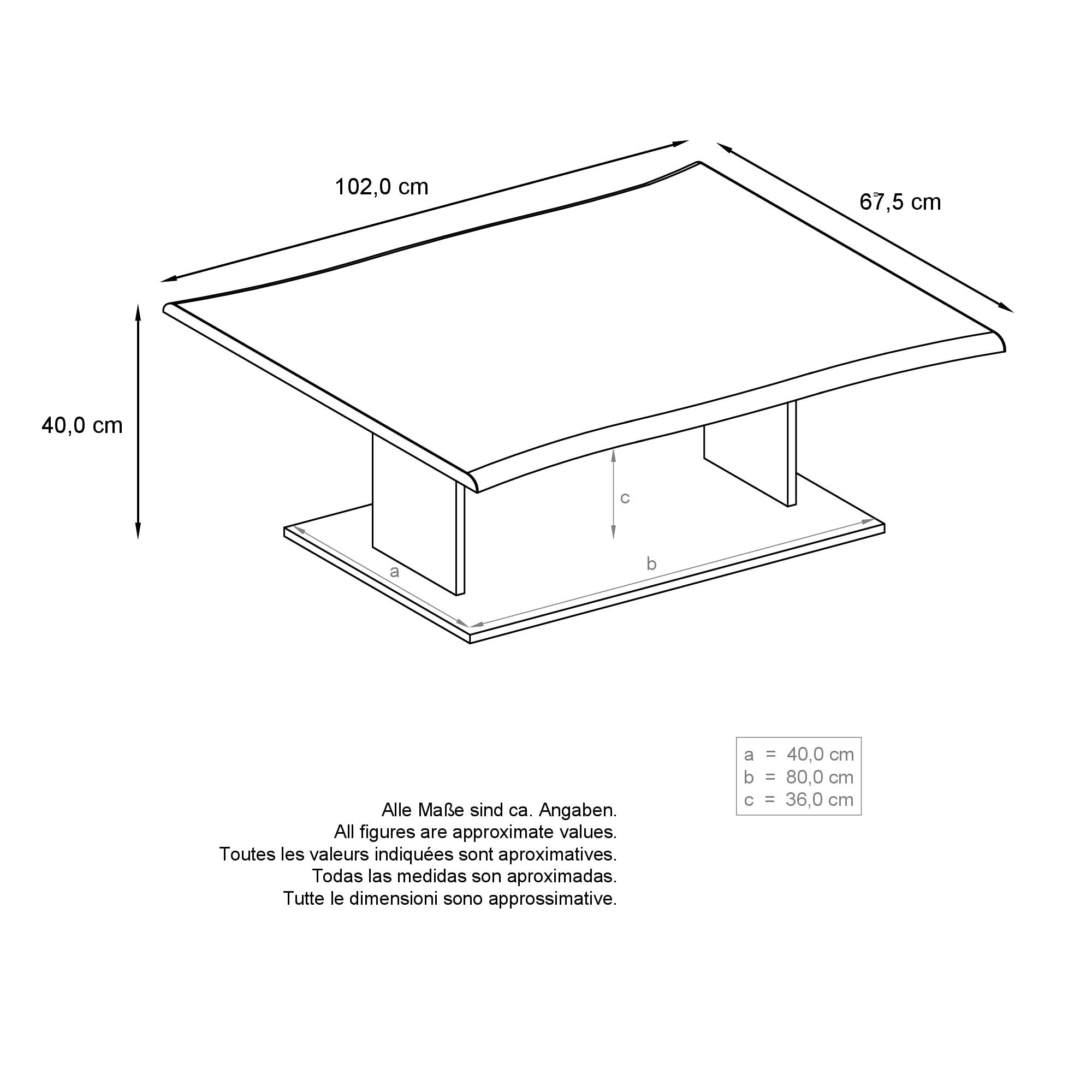 Vladon Mesa de Centro Mesa Auxiliar Mesa de salón Melo en Antracita con Tablero en Roble nórdico 102 x 40 x 67,5 cm