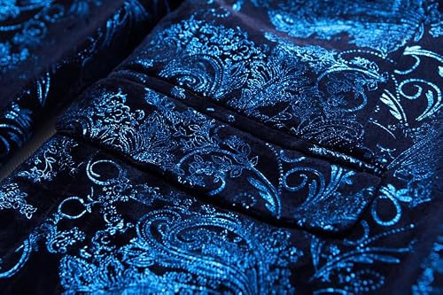 WULFUL Mens Floral Suit Jacket Slim Fit Stylish Blazer Dinner Party Prom Wedding Tuxedo Jacket Blue
