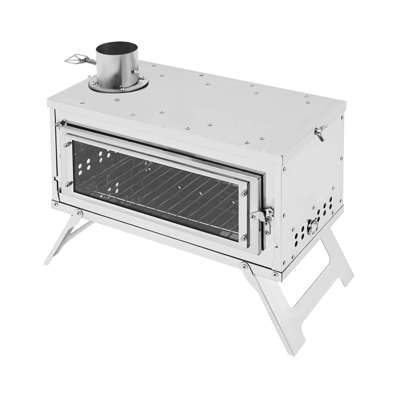 Holzofen 38×29CM Camping-Zeltofen aus Edelstahl Tragbarer Gartenofen mit 8 Schornsteinrohre Faltbares Outdoorofen für Camping, Wandern, Rucksacktouren