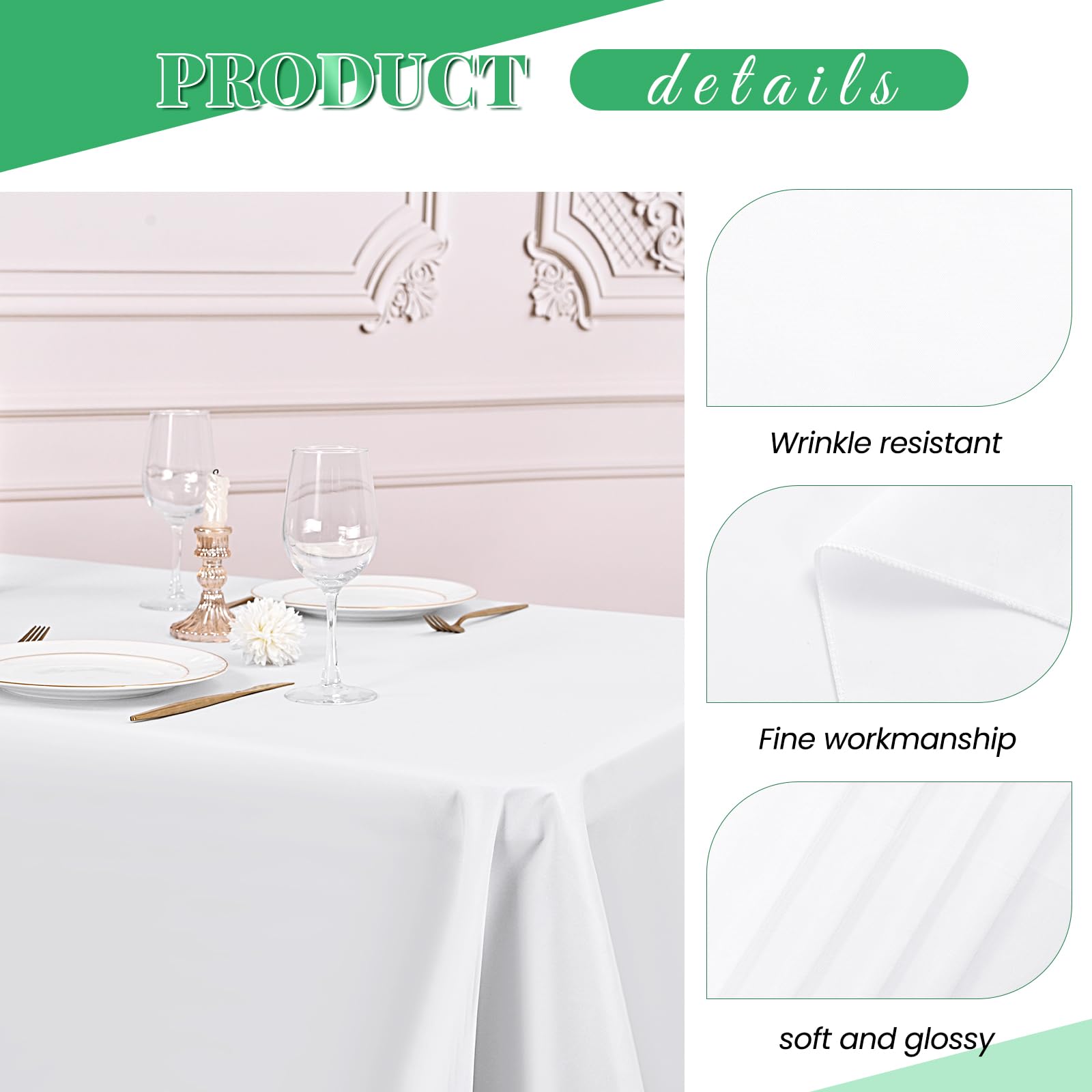 10 paquet de nappes en polyester Blanc, 153 x 260 cm pour blanc nappe rectangulaire de 1,8 m, lavables et réutilisables, résistantes aux taches et aux plis, pour fête de mariage restaurant décoration