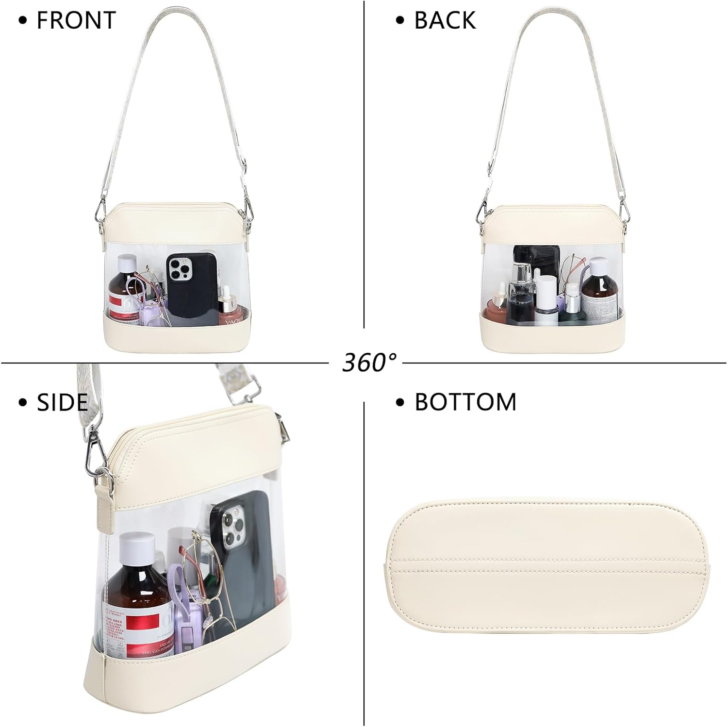Clear Stadium Bag Approved for All Events, Clear Crossbody Purse for Women, Transparent Bag with Adjustable Strap