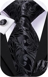 Mens Paisley Striped Tie and Handkerchief Cufflinks Tie Set for Men Wedding Business Formal