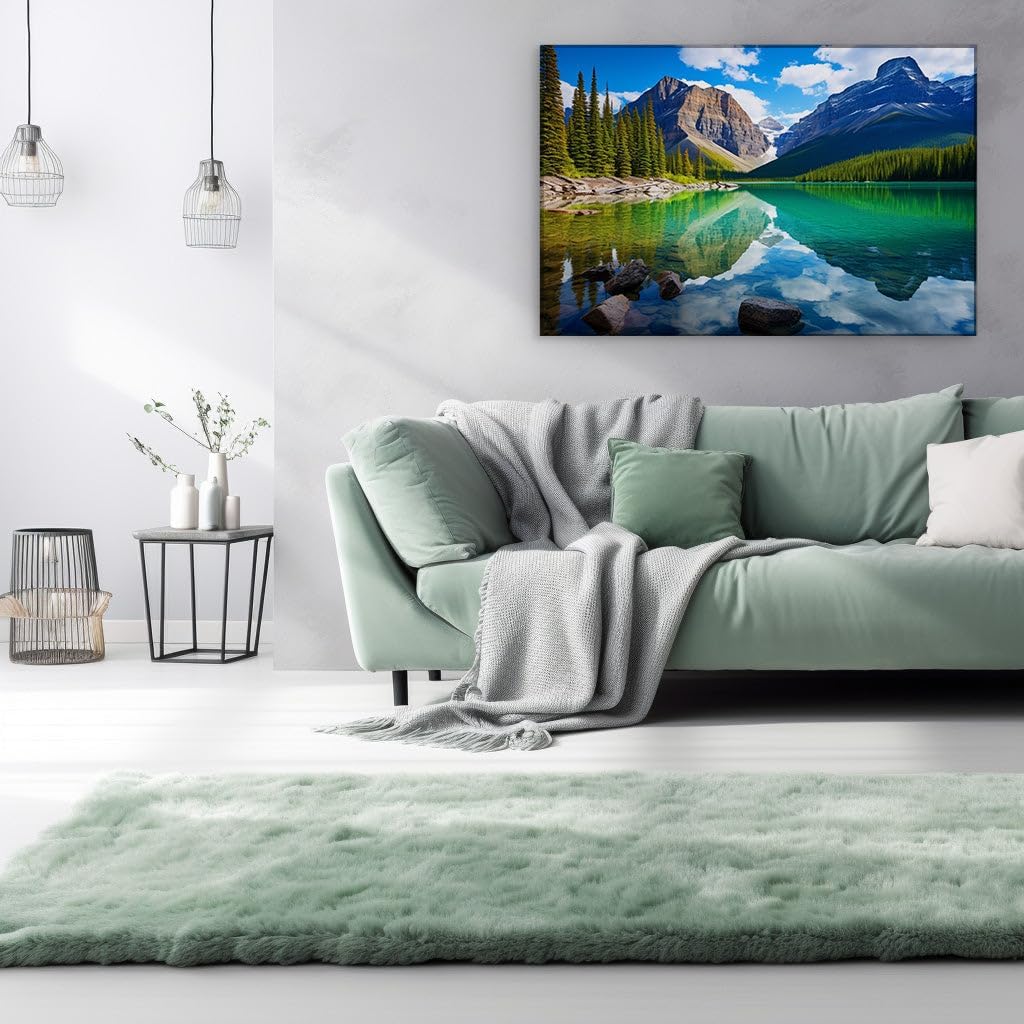 Canvas for Living room. Whispers of Serenity: A Portrait of Nature's Calm in Turquoise and Evergreen, 27 x 18 inch Canvas Wall Art - Contemporary Masterpieces - Modern Home Decor