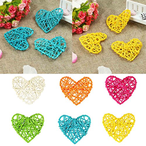Vlovelife 10Pcs 4'' Heart Rattan Balls Vase Filler Rattan Twig Ball Christmas Tree Ornament Wedding Birthday Party Decoration Decorative Crafts, Bowl, Rabbits, Parrot, Bird Toys - Light Blue #TOP6