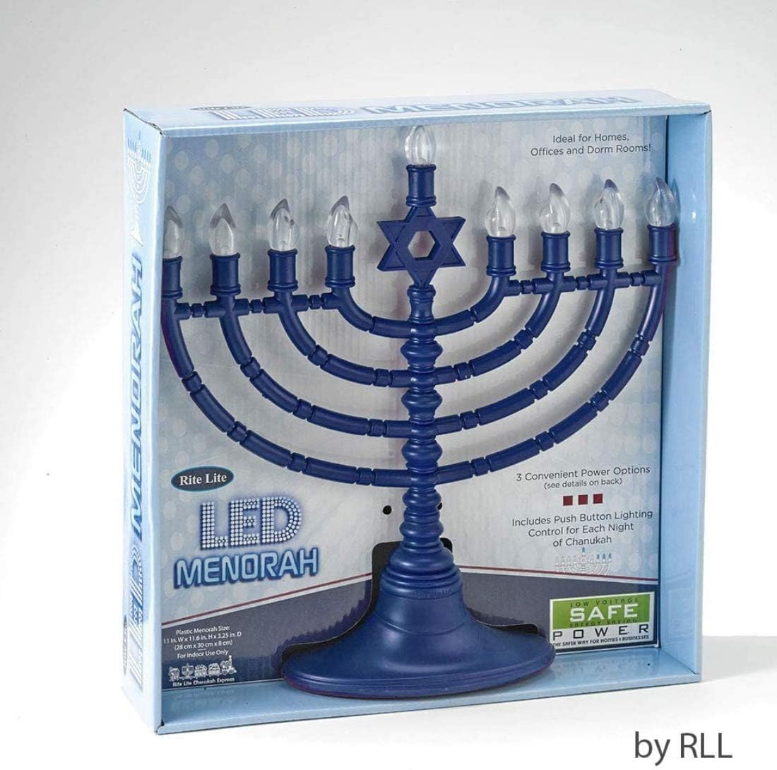 Rite Lite Blue Plastic Electric LED Low Voltage Chanukah Menorah with Clear Bulbs - Hanukkah Menorah Battery or USB Powered - Includes a Micro USB 4' Charging Cable : Home & Kitchen