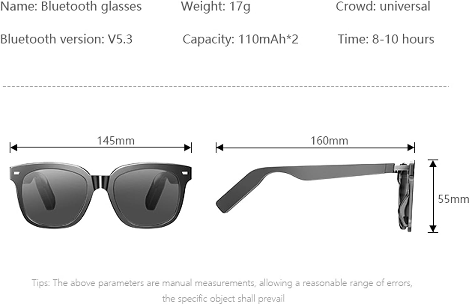 KRETA Smart Glasses,Glasses with Bluetooth Audio, Indoor/Outdoor UV Protection, Unisex, Black
